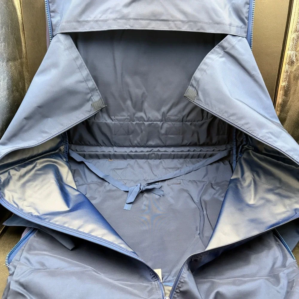 Vintage Lands End Deluxe Square Rigger Navy Canvas Leather Trim Garment Bag